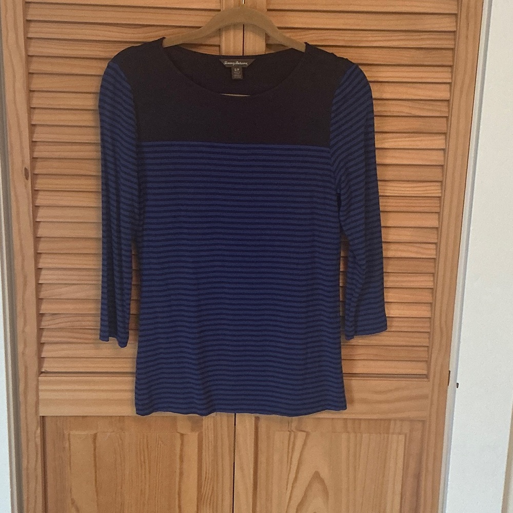 Tommy Bahama Blue and Black Striped Jersey Top